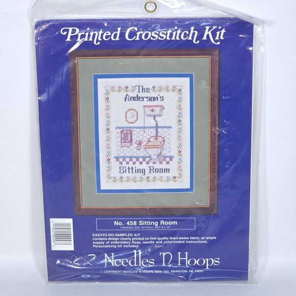 Vintage Needles N Hoops Sitting Room Printed Cross Stitch Kit 458 USA Humor - Picture 1 of 5